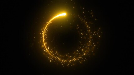Wall Mural - Beautiful Golden Streak with Shimmer Forming Circle Shape on Black Background. Abstract Gold Ring. Yellow Particles Trail Moving Round Looped 3d Animation Magic Sparks Portal Motion Design Concept 4k.