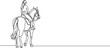 © Christian Horz - continuous single line drawing of woman riding a horse, line art vector illustration