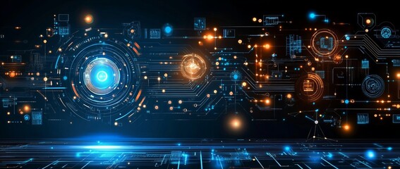 Wall Mural - a blue and white image of a network of lines and dots, blue technology background with circuit board