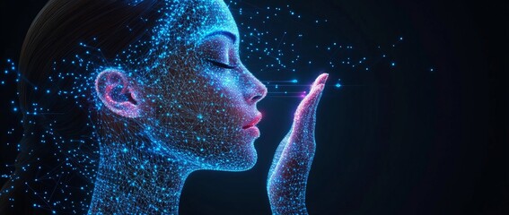 Wall Mural - a blue and white image of a network of lines and dots, blue technology background with circuit board