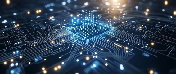 Wall Mural - a blue and white image of a network of lines and dots, blue technology background with circuit board