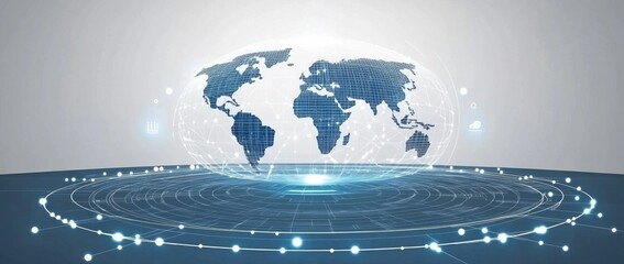 Wall Mural - a blue and white image of a network of lines and dots, blue technology background with circuit board