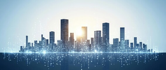 Wall Mural - a blue and white image of a network of lines and dots, blue technology background with circuit board