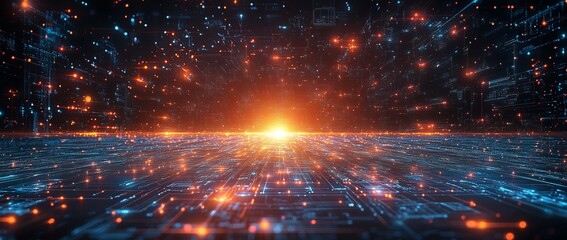 Wall Mural - a blue and white image of a network of lines and dots, blue technology background with circuit board