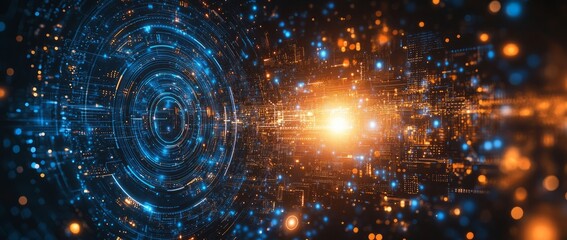 Wall Mural - a blue and white image of a network of lines and dots, blue technology background with circuit board