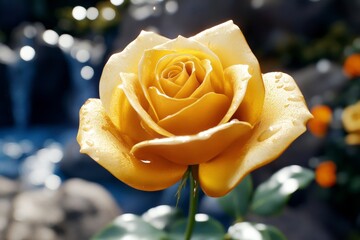 Poster - A legendary golden rose blooming in the center of an enchanted forest, radiating soft magical light