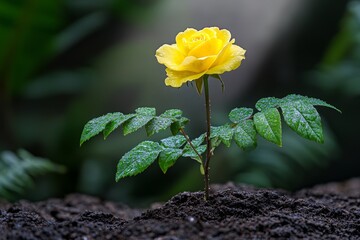 Poster - A legendary golden rose blooming in the center of an enchanted forest, radiating soft magical light