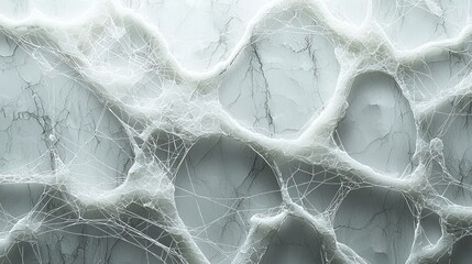 Intricate White Spiderweb on Marble Texture: A Close-Up Macro Photograph