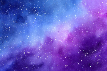 Wall Mural - Watercolor cosmic background featuring vibrant shades of blue and purple with scattered stars creating a dreamy night sky effect