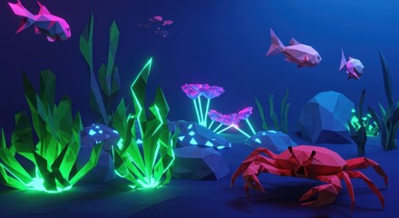Naklejka na meble Glowing Underwater Garden with Polygonal Plants