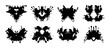 © klyaksun - Rorschach test inkblots set isolated on white background. Vector realistic illustration of abstract black ink stains for mental treatment, abstract silhouettes for psychology examination, tattoo image