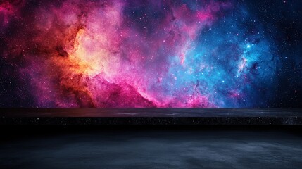 Wall Mural - Polished black granite table showcasing a colorful cosmic nebula