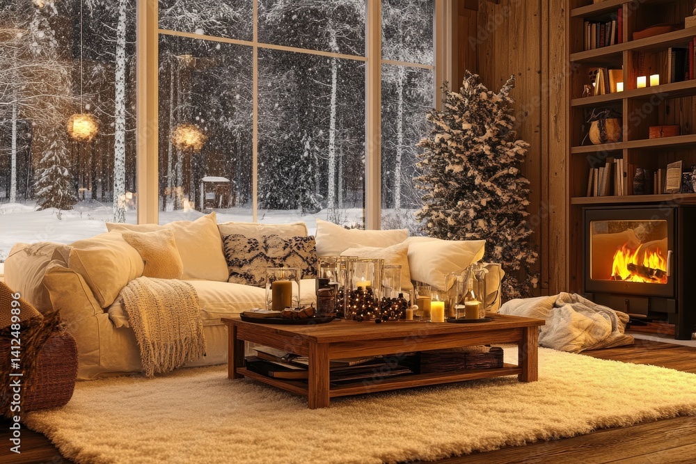 Le cœur d'une maison scandinave en hiver se trouve dans son salon, où ...