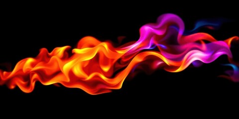 Wall Mural - Vibrant, multicolored flames ablaze against a stark black backdrop, inferno, night