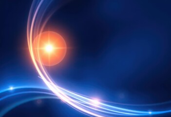 Wall Mural - Ethereal glowing orb, abstract light streaks on dark blue grainy texture, background, grainy