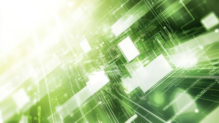 Abstract Green Technology Background with Glowing Lines and Geometric Shapes