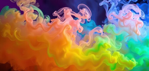 Wall Mural - Swirling, vibrant smoke clouds form abstract shapes in a surreal dreamscape, fluid, airy