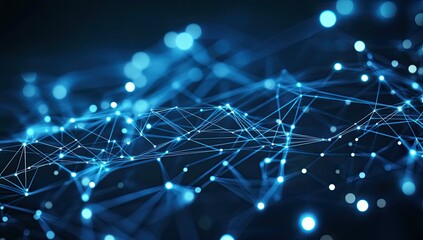 Wall Mural - Abstract blue network of connected dots and lines on dark background
