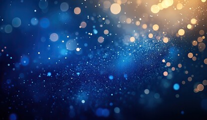 abstract blue and gold bokeh background with sparkling dust particles