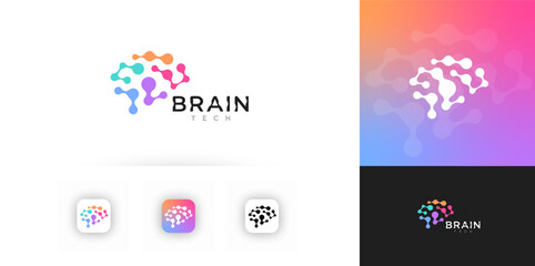 Aufkleber - Brain Logo Design With Gradient Neural Network Style, Perfect For Technology, Artificial Intelligence, And Innovation Branding. Colorful Modern Symbol. Vector Illustration.