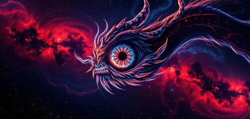 Wall Mural - Cosmic dragon eye, swirling nebulae, starfield backdrop, wonder, concept art