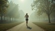 © Thi - Person jogging in smog filled park, exhaust particles swirling in air, health exposure concept in modern lifestyle
