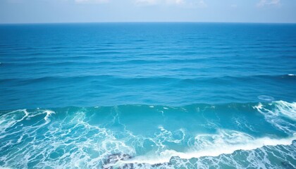 Wall Mural - vast ocean panorama, endless horizon, blue waves crashing on shore, horizon, seascape