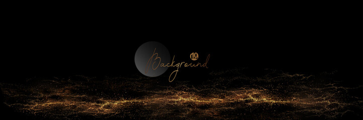 Wall Mural - Isolated composition with golden horizontal chaotic pattern on black background.