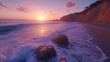 © arlisa - Sunset ocean waves rocks serene seascape