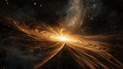 Wall Mural - a brilliant cosmic explosion unfolds in deep space, with swirling golden patterns radiating from a c