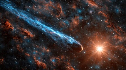 Wall Mural - a breathtaking cosmic view captures a comet gliding through the vibrant colors of the universe. the 