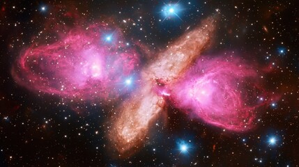 Wall Mural - a magnificent display of cosmic activity showcases a galaxy featuring swirling pink and orange forma