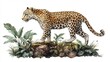 © shadow - Leopard Walking Isolated with Wild Feline, and Jungle.