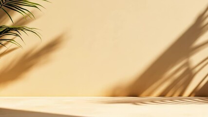 Aufkleber - Minimalist beige template background with palm tree shadow for product placement, perfect for showcasing products in a natural and elegant way