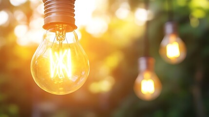 Aufkleber - Bright Vintage Light Bulb Hanging in Bokeh Background : Generative AI