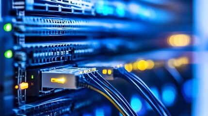 Fototapete - Modern Data Center with Network Cables Connected to Server Devices : Generative AI