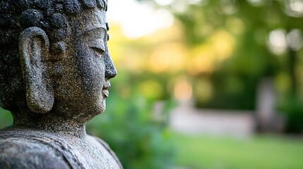 Poster - Buddha Statue in Tranquil Garden Setting Capturing Serenity and Spirituality : Generative AI