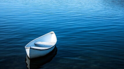 Aufkleber - Lonely White Rowboat Floating on Calm Blue Waters : Generative AI