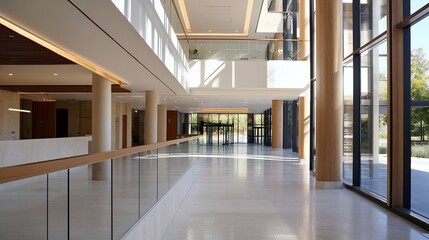 Aufkleber - Modern spacious interior design of a bright entryway with high ceilings and glass elements : Generative AI