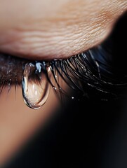 Poster - Extreme Closeup of Beautiful Eye with Tear Drop Highlighting Emotions and Sensitivity : Generative AI