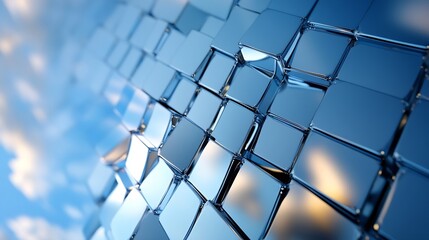 Aufkleber - Futuristic Abstract Background of Shiny Cubes Reflecting Light and Sky : Generative AI