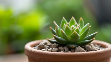 Poster - Vibrant Succulent Plant in Terracotta Pot with Lush Green Background for Natural Home Decor : Generative AI