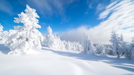 Poster - Winter Wonderland Landscape Featuring Snow-Covered Trees and Clear Blue Skies : Generative AI