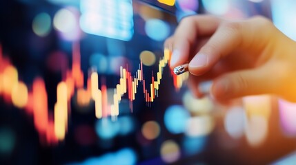 Aufkleber - Hand of Person Monitoring Stock Market Trends and Financial Data Analysis : Generative AI