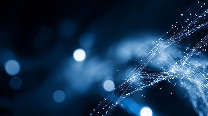 Aufkleber - Abstract blue light particles flowing across the screen with a hazy background and glowing effects : Generative AI