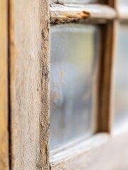 Poster - Close up of rustic wooden window frame with glass showcasing weathered textures and natural beauty : Generative AI