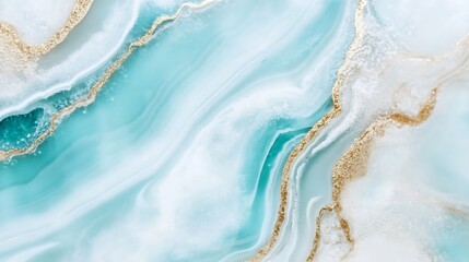 Poster - Abstract Turquoise and Gold Texture Waves in a Beautiful Swirl Pattern : Generative AI