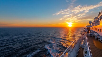 Aufkleber - Stunning Sunset Over Calm Ocean Waters from a Cruise Ship Deck : Generative AI