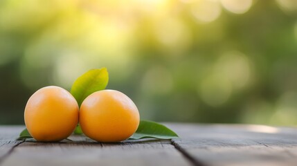 Poster - Fresh Juicy Oranges with Green Leaves on a Wooden Table : Generative AI