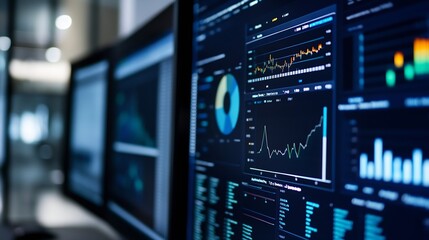 Leinwandbilder - Modern Computer Monitors Displaying Dynamic Data Visualizations and Analytics : Generative AI